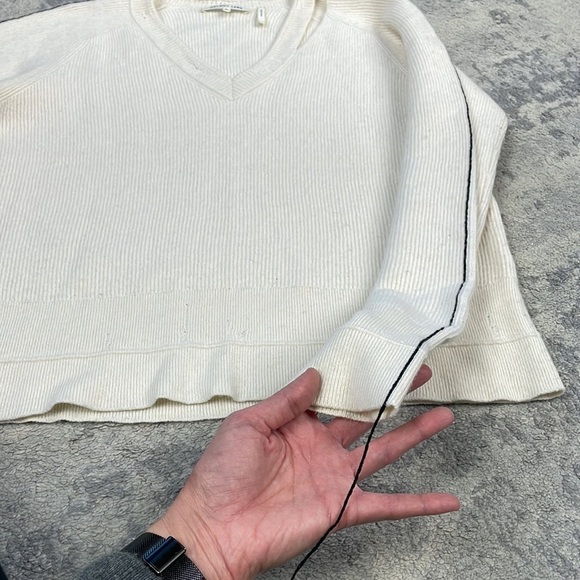 Helmut Lang Distressed V Neck Sweater Cut Out Rib Knit Off White Sz XS - Picture 15 of 16